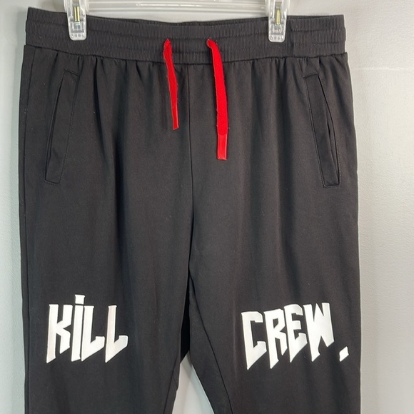 Kill Crew Unisex Joggers Black Thigh Graphics Drawstring Pockets Gym Workout L - Picture 3 of 10